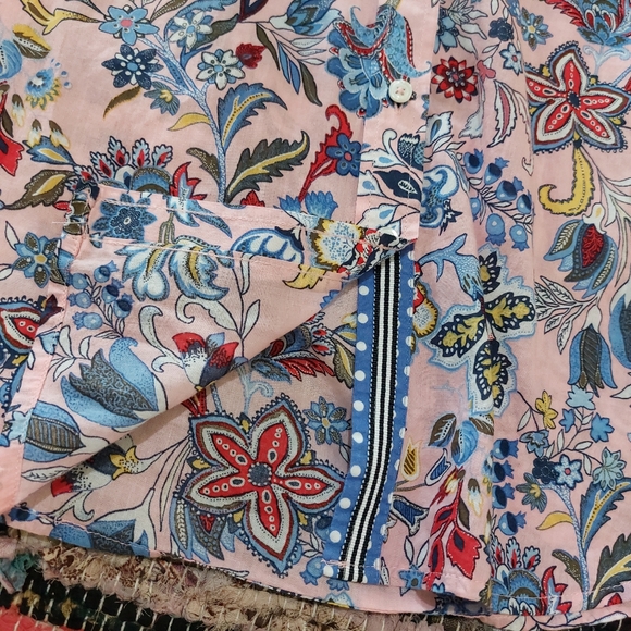 Tabots Petite Pink Colorful Paisley Floral Print Button Down Polka Dot Shirt - Picture 13 of 15